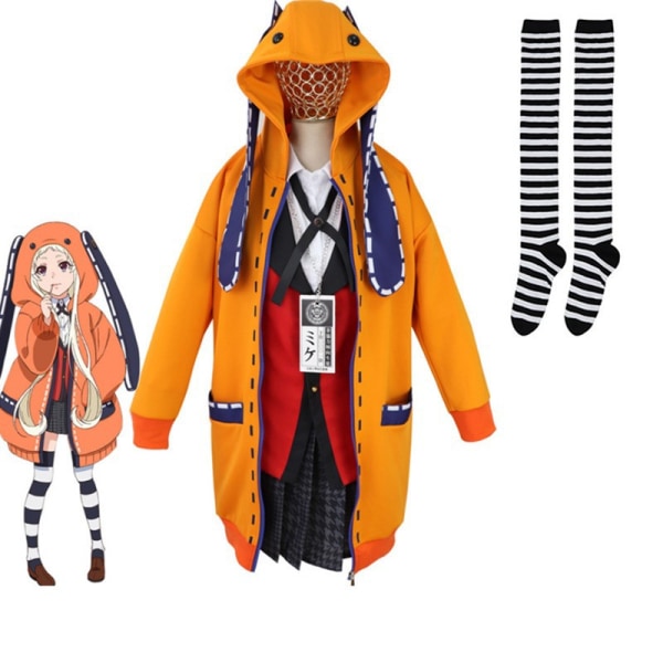 Mub- Yomoduki Runa Cosplay Kostume Kakegurui Kompulsiv Gambler Runa Cosplay Paryk Og Orange Hættetrøje Jk Uniformer Med Parykker Thin section Kids-150