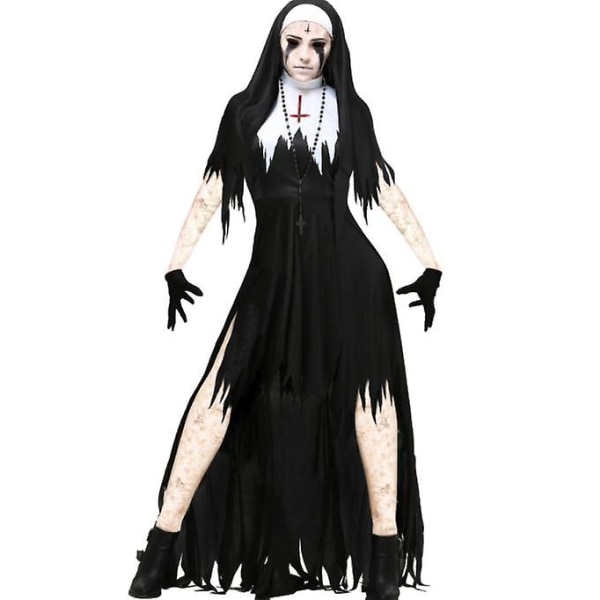 Naisten kammottava nunna-asu Halloween Cosplay -asu -a M