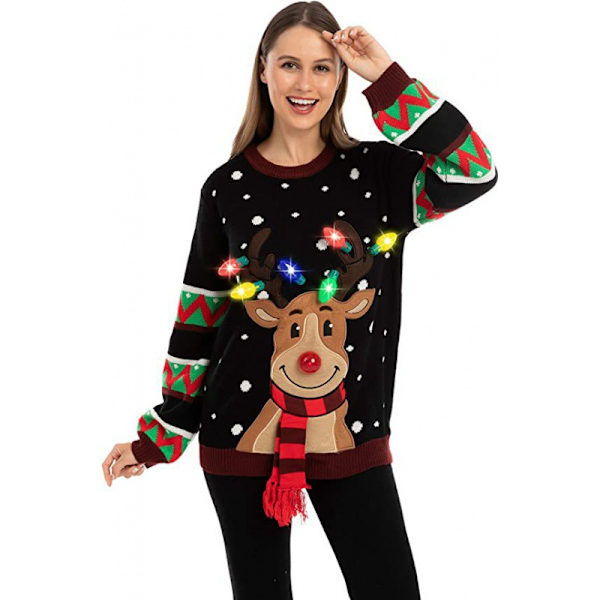 Mub- Julälg stickad 2023 nyhet julvibe tröja med LED-lampor black XL