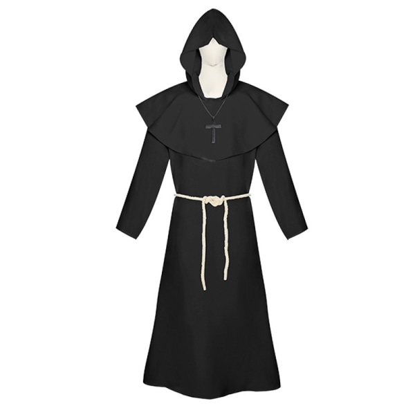 Halloween kostume middelalderlig munk dragt munk dragt troldmand kostume præst cosplay kostume sjal cos komplet sæt Brown L