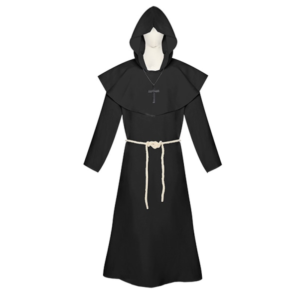 Halloween kostym medeltida munk dräkt munk dräkt trollkarl kostym präst cosplay kostym sjal cos komplett set Brown XXL
