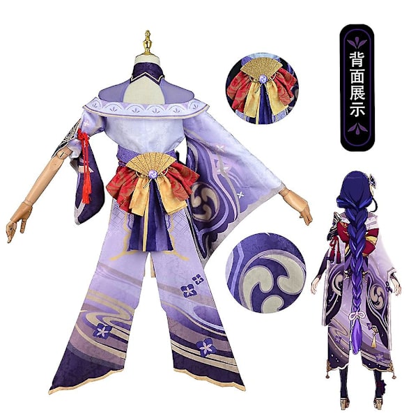Genshin Impact Raiden Shogun Cosplay Kostym Peruk ila ångt Hår Halloween Kostymer Fullt Set Genshin Baal Shougun Cosplay -a L