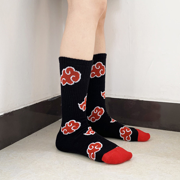 1Par Anime Cosplay Strumpor Akatsuki Red Cloud Socks Cos Hallowe 04 01