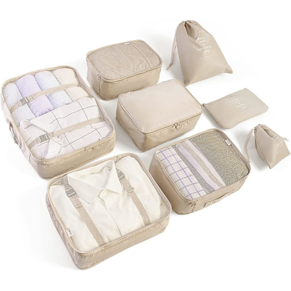 8-i-1 Bagage Organizer Set til rejser, Tøjposer, Sko, Cos