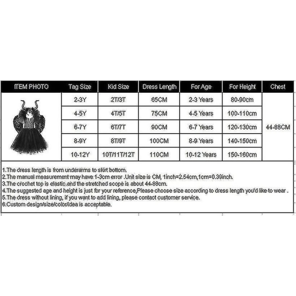 Halloween Costumes Kids Girls Black  Dress Ankle Length Dresses Devil Costume Cosplay Outfits Horns Wings -a Only dress 6y