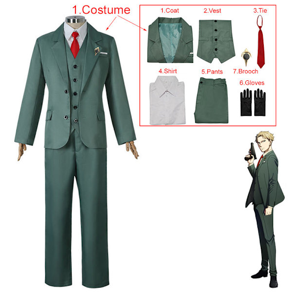 Mub- Anime  Cosplay Spy X Family Costumes Twilight Green Outfit Men's Suit Halloween Carnival Shirt Tie Vest Blond Wig Set Loid Forger 2 XL