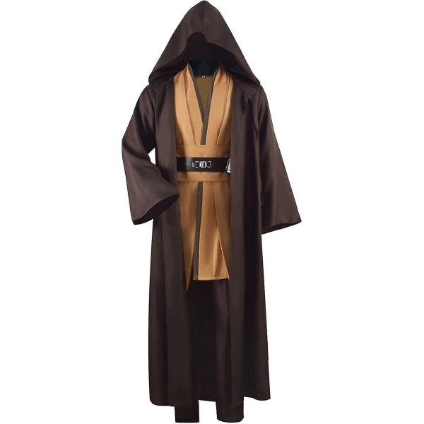 Adult Tunic Costume For Jedi Outfit Skywalker Halloween Cosplay Costume Hooded Robe Cloak Full Set Uniform Three Versions -a Brown 3X-Large