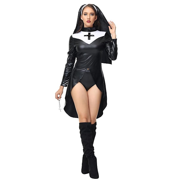 Halloween Cosplay Kostume til Død Nonne Kjole Natklub Fest Ds Nonne Uniform -a black M