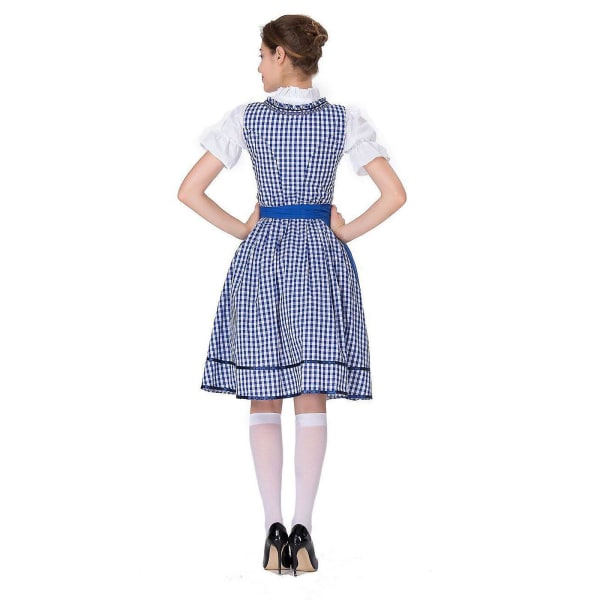 Women's Dirndl Midi Dress Dirndl Dress 3-piece Costume Dress Set Including Lace Dirndl Apron Costume Fashion For Beer Festival -a Blue 2XL