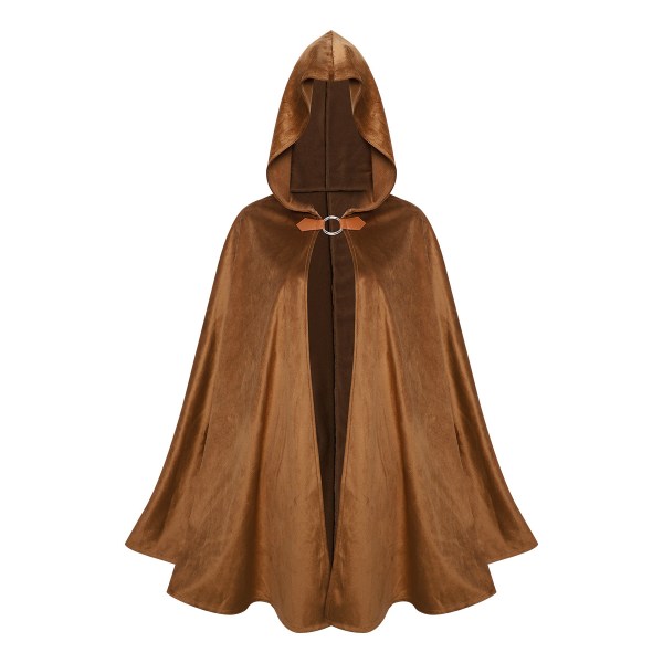 cos medeltida retro cape hooded cape mocka cape Halloween party kostym cape brown L