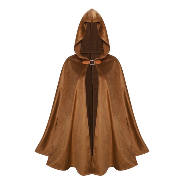 Cos Middeleeuwse Retro Cape met Capuchon Mocka Cape Halloween Feest Kostuum Cape brown S