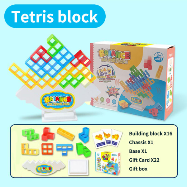 Mub- Tetris byggsten leksaker bordsskiva balans stapling pussel interaktivt spel 16pcs