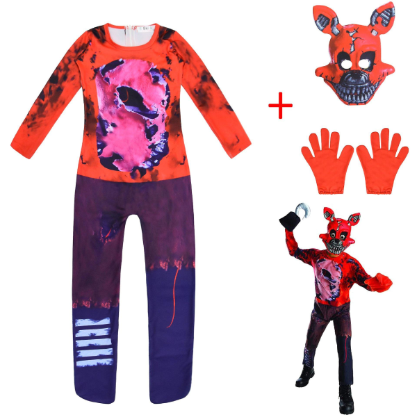 Kids Party Clothes Five Nights Freddy Bear Cosplay Costume With Mask Boys Girls Bodysuit Halloween Fancy Jumpsuits -a 6 140
