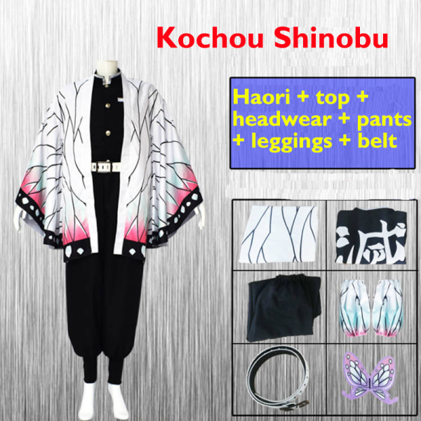 Mub- Kochou Shinobu Cosplay Costume for Kids Adults Anime Demon Slayer Cosplay Costume Kochou Anime Kimono Outfits for Halloween A SET Kid Height 130cm