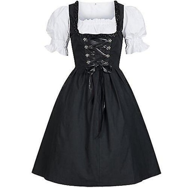 2018 Ny Dame Tysk Øl Pige Wench Dirndl Kostume Oktoberfest Kostume Puff Ærmer Ryg Sløjfe Snøring Biergarten Kjole -a M