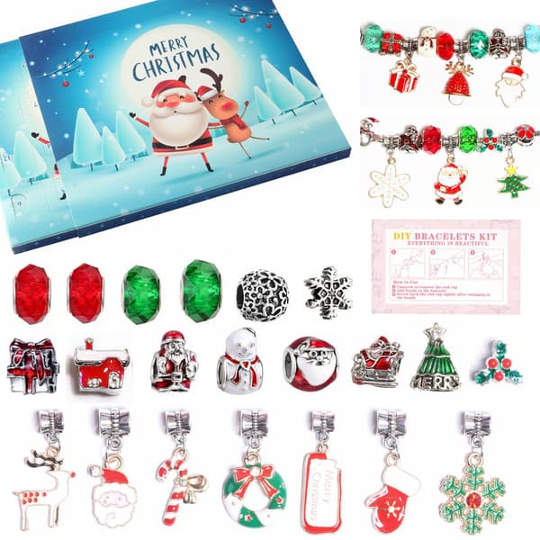 24 stk. Julekalender Nedtelling Blind Box Sett DIY Perlepynt Julearmbånd .C H