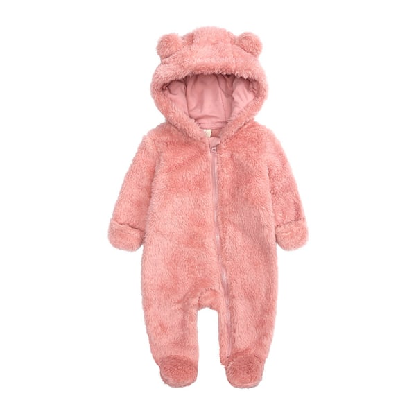 Mub- Vintervarm Nyfødt Baby Body Tykk Flannel Udenfor Børn En Stykke Plys Baby Romper Pink 9-12m