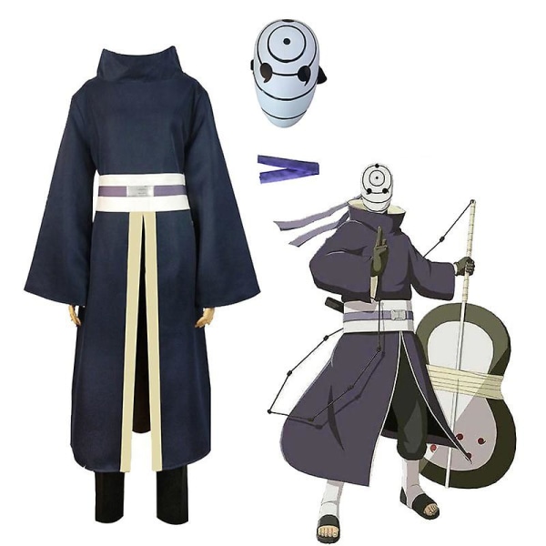 Anime Tobi Uchiha Cosplay-asu Obito-naamio Karnevaali Halloween-juhla-asut Asu aikuisille Ninja-vaatteet Naamio Shippuden -a Costume and Mask XXXL