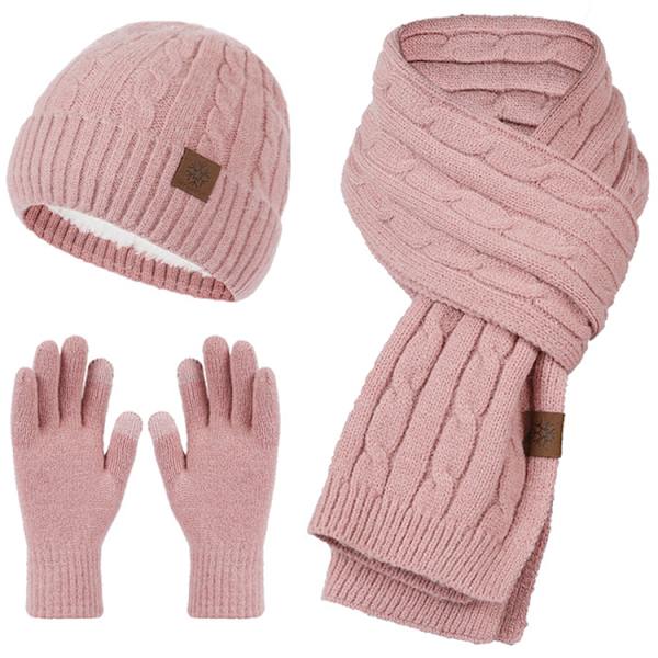 Mub- Tehdasmyynti laadukkaat käsineet 3 kpl Unisex-setti Lämmin villahattu Huivi Käsineet Setit talveksi Pink