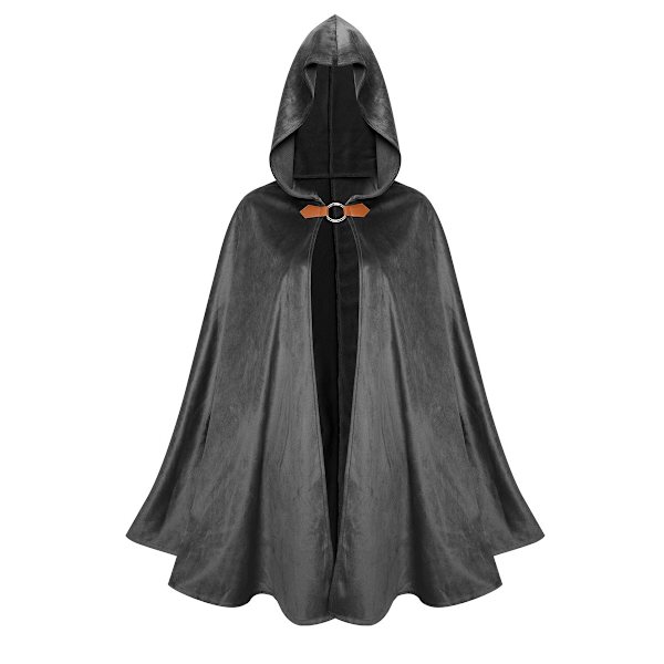 keskiaikainen retro viitta huppuviitta mokkanahkaviitta Halloween-juhla-asu viitta black M