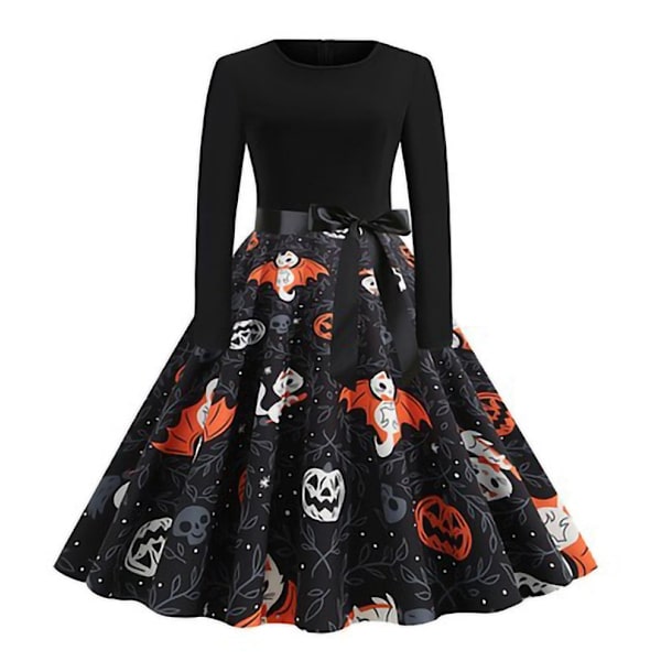 Mub- ZHEZHE Aikuisille Halloween-asu Pitkähihainen Naisten Mekot Painettu Maxi Naisten Mekko Naisten Halloween-vaatteet Vyöllä Halloween-9 XL
