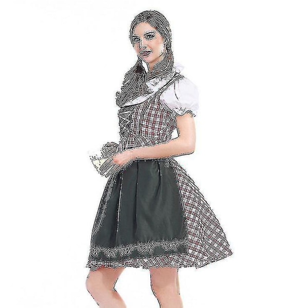 Women Traditional Oktoberfest Costume German Beer Wench Dirndl Dress With Apron Costume Party Dress Xs-6xl Plus Size-1#d776630 -a Red Plaid L