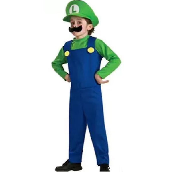 Lasten Super Mario -asu Fancy Dress Up Hat -setti Juhla Pojat Tytöt Cosplay -asu Karnevaali Syntymäpäivä Halloween -lahja Green Boys 7-8 Years