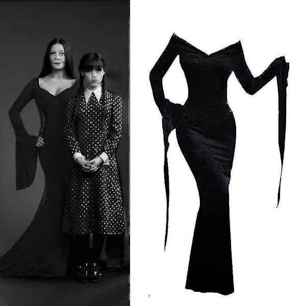 Morticia Kostumekjole til kvinder Halloween Kostumer Cosplay -a L
