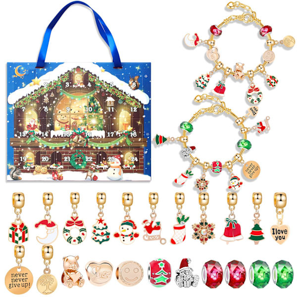 Mub- Jul blind box barn armband Jul Advent bärbar 24 rutnät DIY smycken blind box semestergåva 4