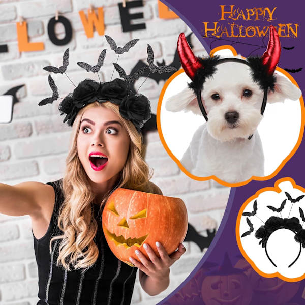 6 stk Halloween pandebånd Djævel Horn Pandebånd Spindel Pandebånd Hexe