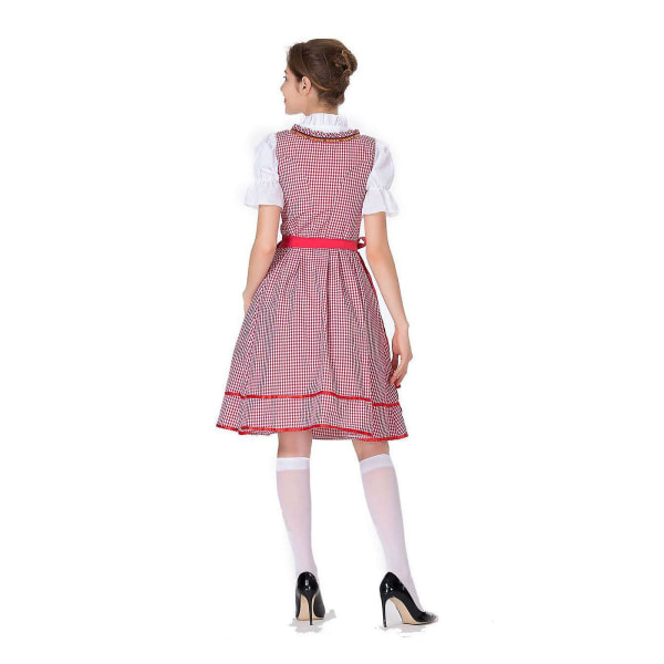 Women's Dirndl Midi Dress Dirndl Dress 3-piece Costume Dress Set Including Lace Dirndl Apron Costume Fashion For Beer Festival -a Red XL