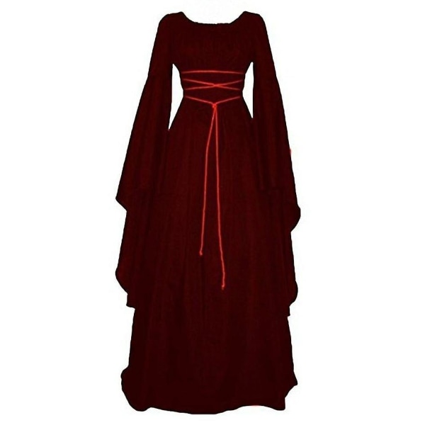 Medieval hekse kjole vampyr brud kostumer kvinder halloween karneval fest cosplay -a Wine Red L