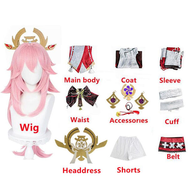 Mub- Genshin Impact Yae Miko Guuji Yae Cosplay Costume Genshin Deguisement Wig Dress Party Outfit Halloween Costumes for Women Costume+Wig XS