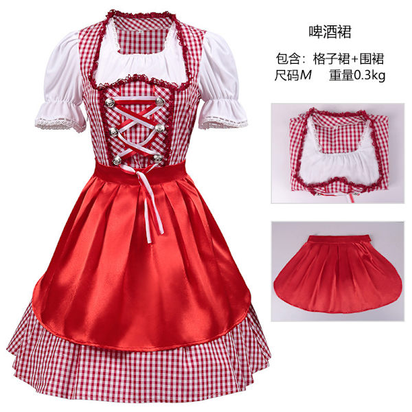 Xbi - Oktoberfest-tapahtuman asut Münchenin olutmekot jacquard-pitsillä näyttäviin juhliin Plaid red apron XXL