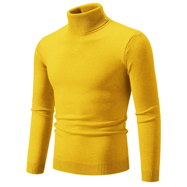 Mub - Ensfarvet polotrøje Koreansk version smal casual tynd ungdomstrøje strikket basislag Yellow XL
