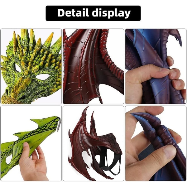 Halloween Dragon Wings Set Children's Fantasy Dragon Wings Costume Dinosaur Wings, Mask And Tail Set For Kids -a Green