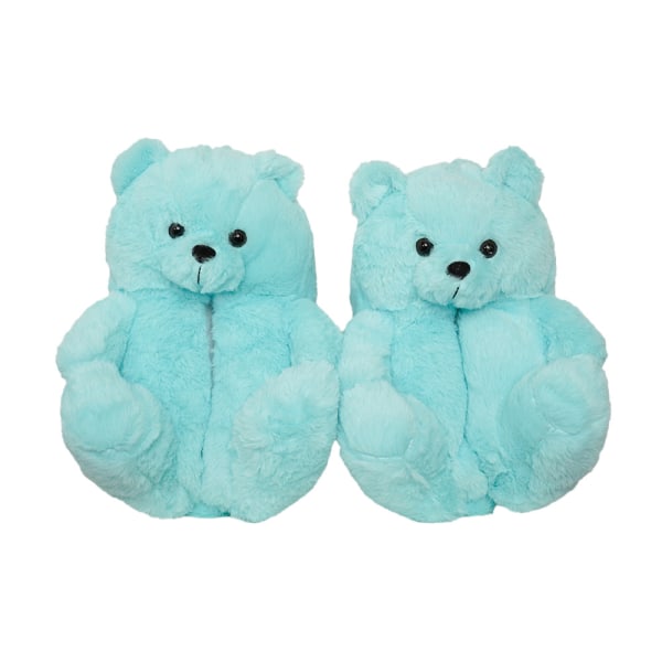 Mub- Teddybjørn tøfler Søte teddybjørn plysj tøfler for gutter og jenter hjem varme bomull tøfler Light blue 36-41