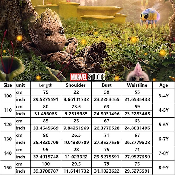 Kid Groot Puku Marvel Supersankari Guardians Of The Galaxy I Am Groot Cosplay Puku Hyppypuku Halloween Asuja Lapsille -a 110