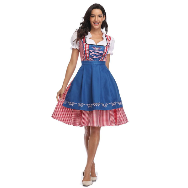 Kvinnors Oktoberfest Beer Maid Costume Bavarian Traditional Dirndl Dress Carnival Blue 2XL