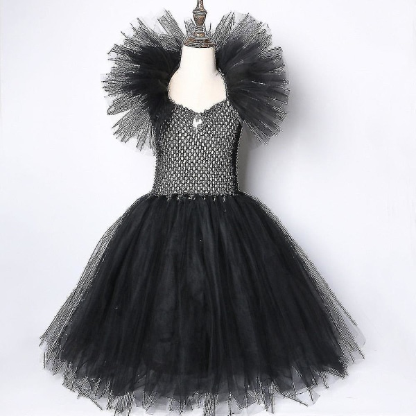 Halloween Costumes Kids Girls Black  Dress Ankle Length Dresses Devil Costume Cosplay Outfits Horns Wings -a Only dress 10y