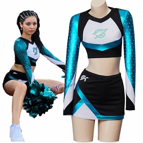 Maddy Euphoria Cheerleader-asu Maddy Perez -asu Cosplay-asu Halloween-asu Koulutytöt Naiset Musikaali Urheilujoukkueen asu XL