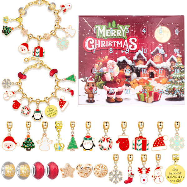 Gull julekalender gaveeske DIY perle armbånd advent julegran blindboks .C A