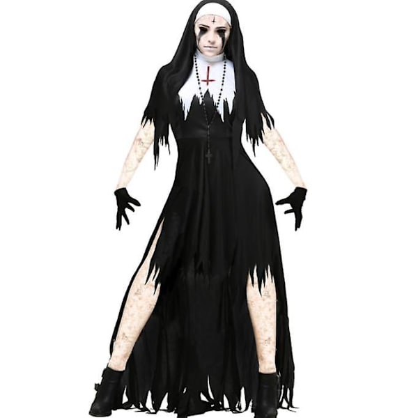 Women's Dreadful Nun Costume Halloween Cosplay Costume -a S