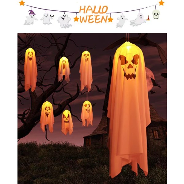 Mub- Halloween Decorations Accessories LED Lights Outdoor Scene Layout Props Scary Ghost Chandelier LED String Large white laughter