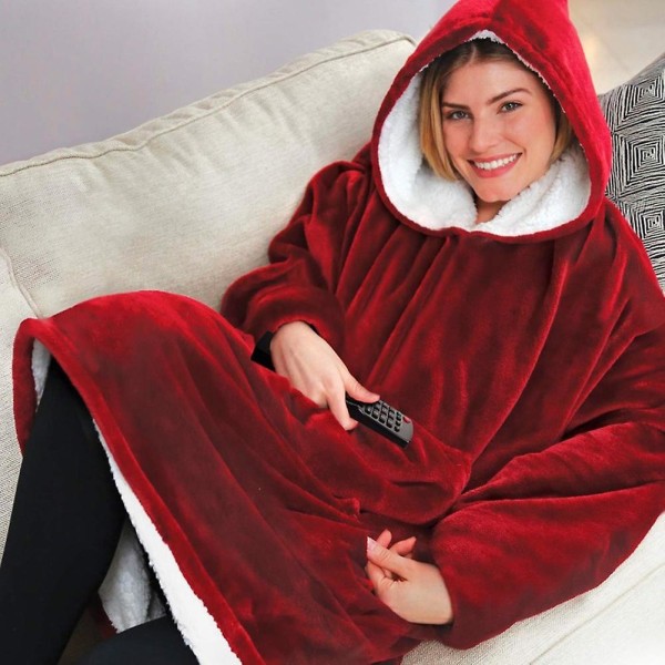 Blanket Ultra Soft Hoodie With Big Pocket Flannel Warm Cosy Comfy Oversized Wearable Hooded Unisex -a Red