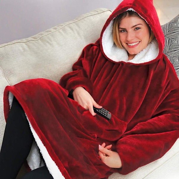 Pehmeä ja lämmin hupparipeitto, jossa on iso tasku - Flanelli Rose Red