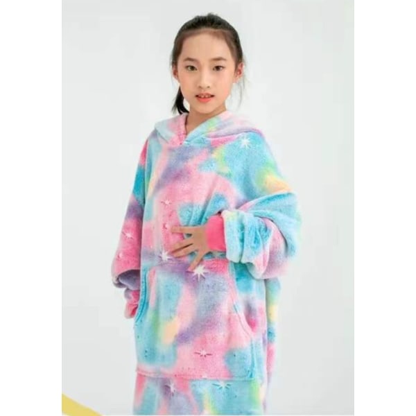 Mub- Pyjamas, lat pyjamas med huva, morgonrockar, dubbelsidig fleece, varmhållning hoodie filt Children's multicolor