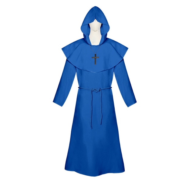 Halloween kostume middelalderlig munk dragt munk dragt troldmand kostume præst cosplay kostume sjal cos komplet sæt blue L