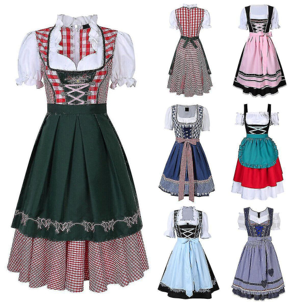 Dirndl Kjole tysk Oktoberfest bayersk øl Wench kostyme Maid Festival Party Z X Dark blue L