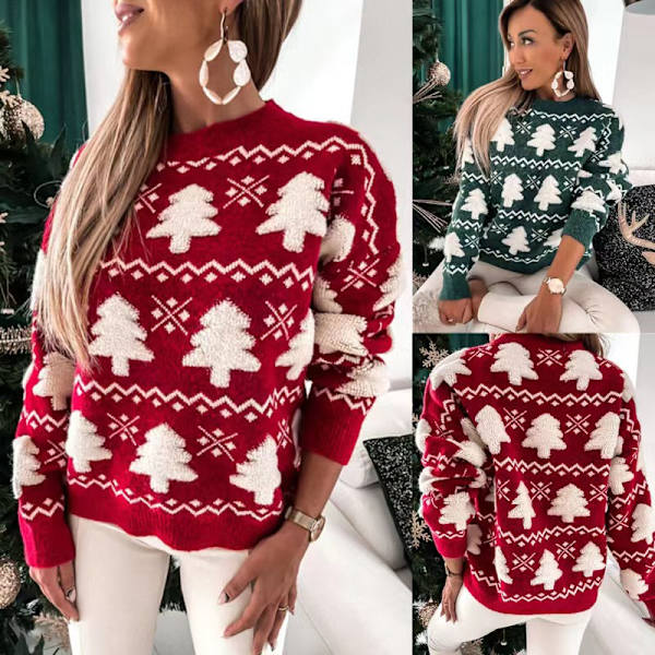 Mub - Ny vintertrøje juletrøje til damer med halv hals, broderet julehåndklæde, langærmet trøje til kvinder red M